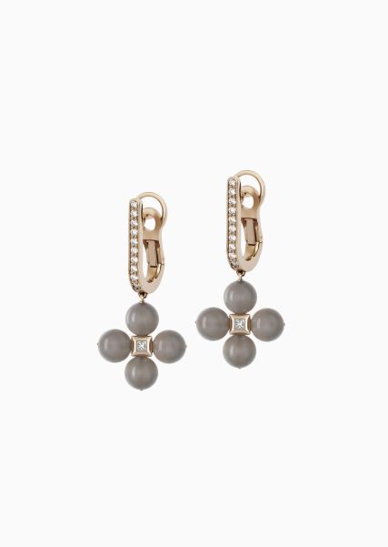 Grey Production Femme Fine Jewellery Boucles D'oreilles Pendantes Gioia En Or 18 Carats, Diamants Et Pierre De Lune